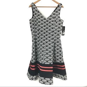 Nine West Scallop Print Circle Dress Black Red New